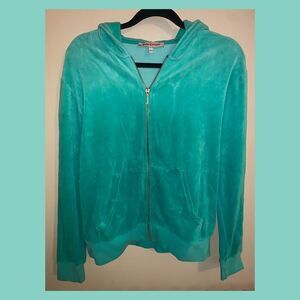JUICY COUTURE Teal Turquoise Blue Velour Hoodie JUICY COUTURE Hoodie